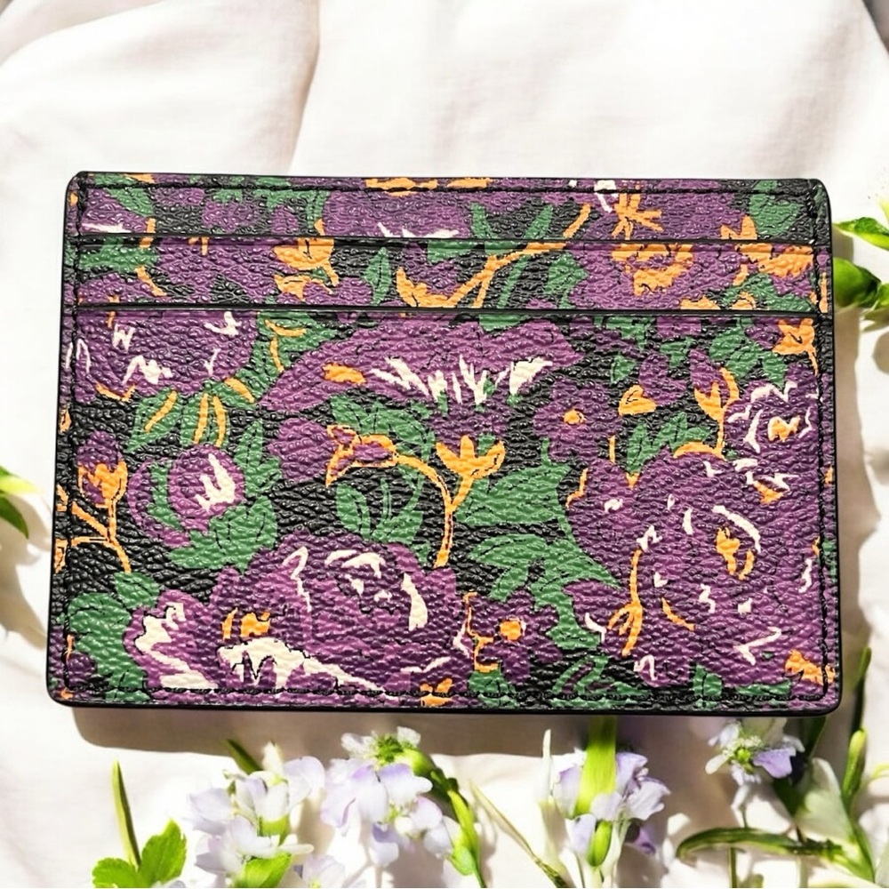 Coach Purple Floral Card Holder - Picture 2 of 3